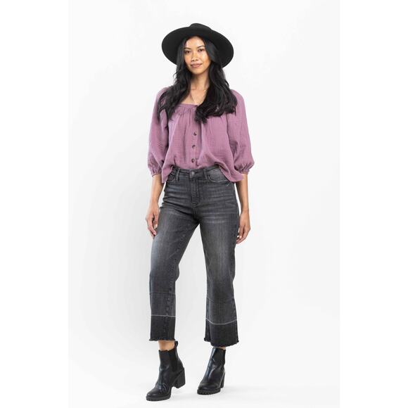 Judy Blue Wide Leg Crop Knoxville High Rise Gray Released Hem Denim Jeans 16W - Picture 1 of 13